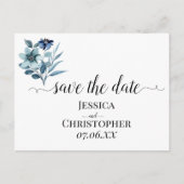 rustic watercolor illustration blue floral bouquet ankündigungspostkarte (Vorderseite)