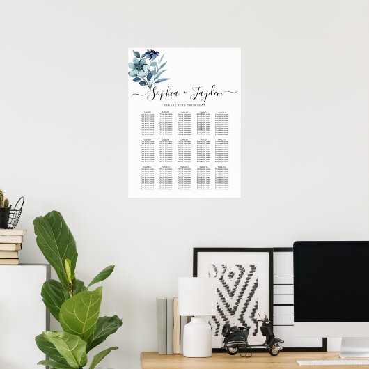 rustic watercolor illustration blue floral bouquet poster (Heimbüro)