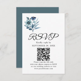 rustic watercolor illustration blue floral bouquet RSVP karte