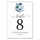 rustic watercolor illustration blue floral bouquet tischnummer (Rückseite)