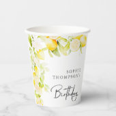 Rustic watercolor lemons birthday pappbecher (Vorderseite)