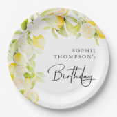 Rustic watercolor lemons birthday pappteller (Vorderseite)