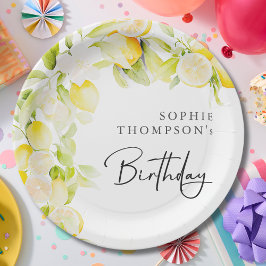 Rustic watercolor lemons birthday pappteller