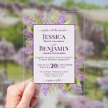 Rustic Watercolor Lilacs Stylish Text Wedding Acryleinladungen<br><div class="desc">Invite your loved ones to share in your joy on your wedding day with these gorgeous acrylic invitations. The stylish boho chic floral design features your names prominently displayed in bold letters while the introduction and other notes feature fancy script calligraphy with swashes on the ends of the letters. The...</div>