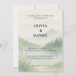 Rustic Watercolor Mountain Forest Pine Wedding  Einladung