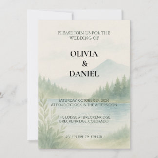 Rustic Watercolor Mountain Forest Pine Wedding  Einladung