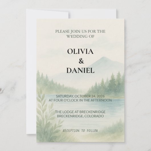 Rustic Watercolor Mountain Forest Pine Wedding  Einladung (Vorderseite)