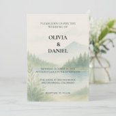 Rustic Watercolor Mountain Forest Pine Wedding  Einladung (Stehend Vorderseite)