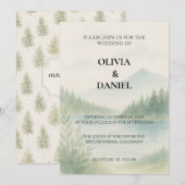 Rustic Watercolor Mountain Forest Pine Wedding  Einladung (Vorne/Hinten)