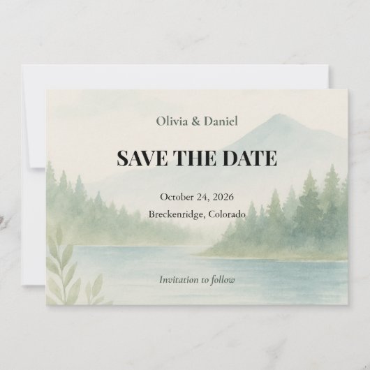 Rustic Watercolor Mountain Forest Save the Date  (Vorderseite)