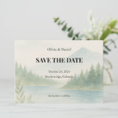 Rustic Watercolor Mountain Forest Save the Date  (Stehend Vorderseite)