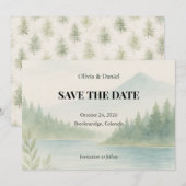 Rustic Watercolor Mountain Forest Save the Date  (Vorne/Hinten)
