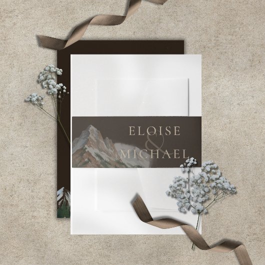 Rustic Watercolor Mountain Landscape Wedding Einladungsbanderole