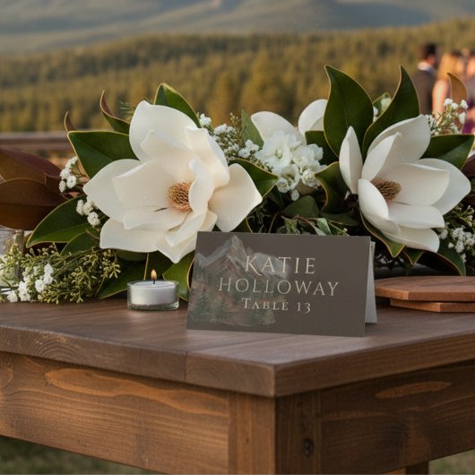 Rustic Watercolor Mountain Landscape Wedding Platzkarte