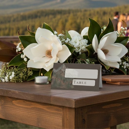 Rustic Watercolor Mountain Landscape Wedding Platzkarte