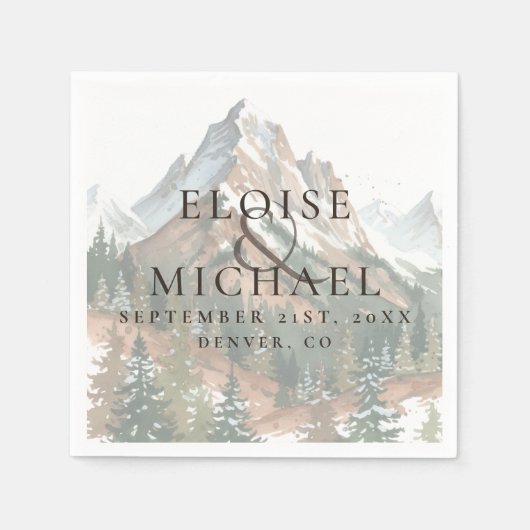 Rustic Watercolor Mountain Landscape Wedding Serviette (Vorderseite)