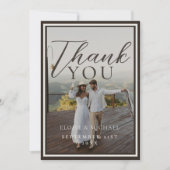 Rustic Watercolor Mountain Photo and Note Wedding Dankeskarte (Vorderseite)