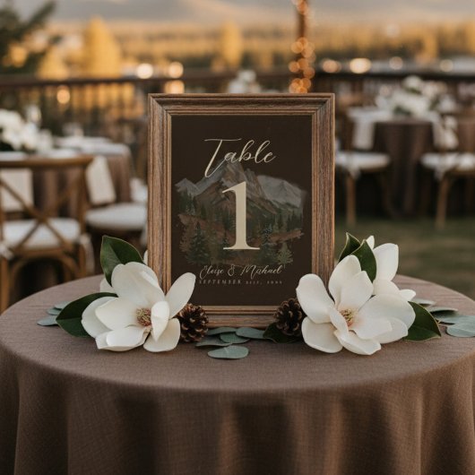 Rustic Watercolor Mountain Wedding Table Number Tischnummer