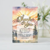 Rustic Watercolor Mountains Nature Sunrise Script Dankeskarte (Stehend Vorderseite)