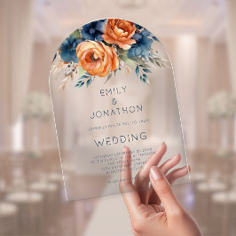 Rustic Watercolor Navy Burnt Orange Floral Wedding Acryleinladungen