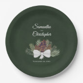 Rustic Watercolor Pinecones Couples Names Wedding Pappteller (Vorderseite)