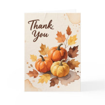 Rustic Watercolor Pumpkin Autumn Thank You Card