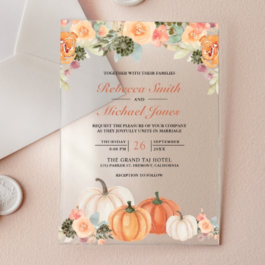 Rustic Watercolor Pumpkin Floral Fall Wedding Acryleinladungen