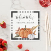 Rustic Watercolor Pumpkin Mr. and Mrs. Wedding Nap Serviette (Beispiel)