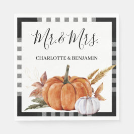 Rustic Watercolor Pumpkin Mr. and Mrs. Wedding Nap Serviette