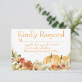 Rustic Watercolor Pumpkin Wedding RSVP Card Dankeskarte (Stehend Vorderseite)