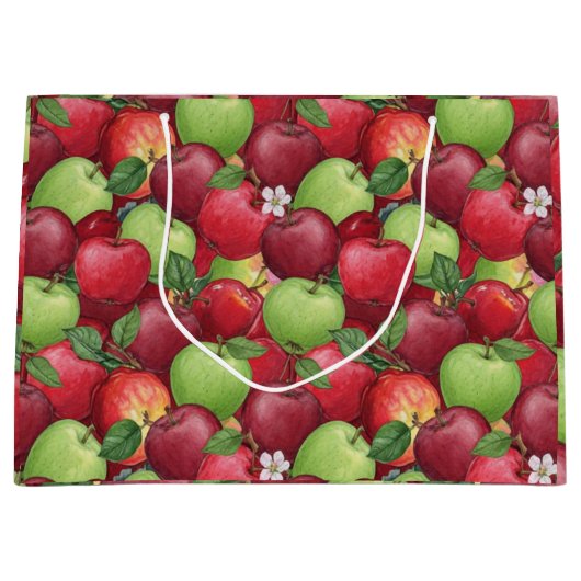 Rustic Watercolor Red and Green Apple pattern Große Geschenktüte (Vorderseite)