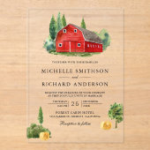 Rustic Watercolor Red Barn Rural Farm Wedding Acryleinladungen (Vorderseite)