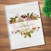 Rustic Watercolor Rose Bouquet Monogram Notizblock