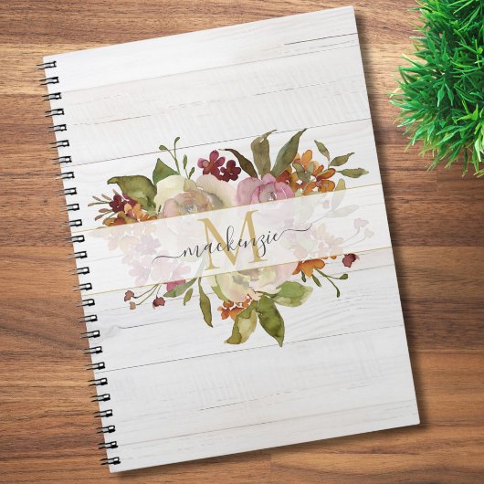 Rustic Watercolor Rose Bouquet Monogram Notizblock