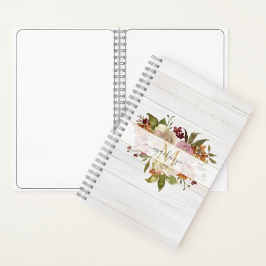 Rustic Watercolor Rose Bouquet Monogram Notizblock (Innen)