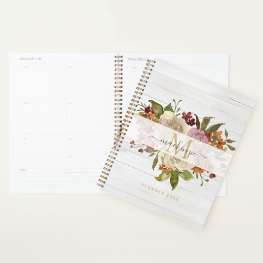 Rustic Watercolor Rose Bouquet Monogram Planer (Anzeige)