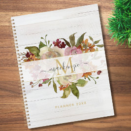 Rustic Watercolor Rose Bouquet Monogram Planer