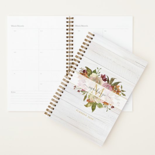 Rustic Watercolor Rose Bouquet Monogram Planer (Anzeige)