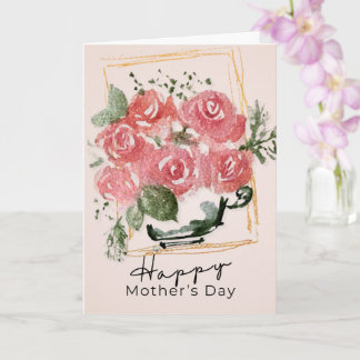 Rustic Watercolor Roses in a Teacup | Mother’s Day Karte