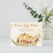 Rustic Watercolor Save the Date Pumpkin Wedding Ankündigungspostkarte (Stehend Vorderseite)