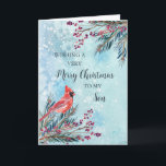 Rustic Watercolor Son Frohe Weihnachten Karte<br><div class="desc">Frohe Weihnachten für Söhnkarte mit winterfarbenem Wasser,  Kardinal und nachdenklichem Vers.</div>