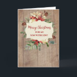 Rustic Watercolor Son Frohe Weihnachten Karte<br><div class="desc">Frohe Weihnachten für Söhnenkarte in rustikalem Holzmuster und Aquarellfarben Blume und Blattwerk.</div>