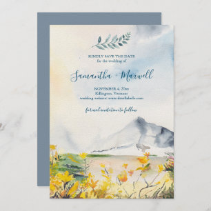 Rustic Watercolor Spring Mountain Save The Date Einladung