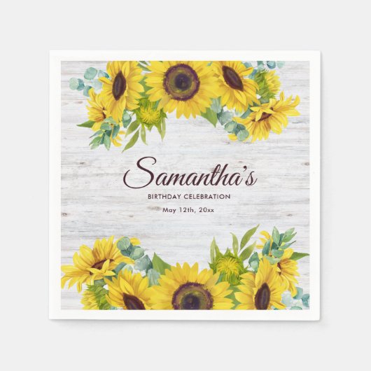 Rustic Watercolor Sunflower Birthday Party  Serviette (Vorderseite)