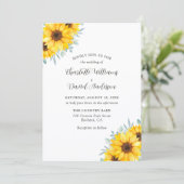 Rustic Watercolor Sunflower Greenery Wedding Einladung (Stehend Vorderseite)