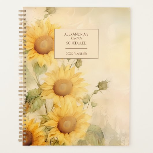 Rustic Watercolor Sunflower Planer (Vorderseite)