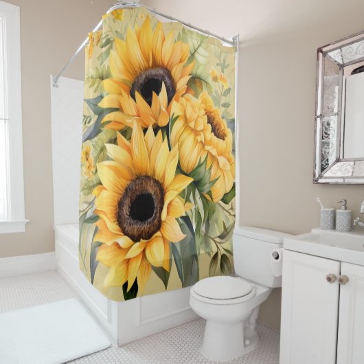 Rustic Watercolor Sunflowers Shower Curtain Duschvorhang (Beispiel)