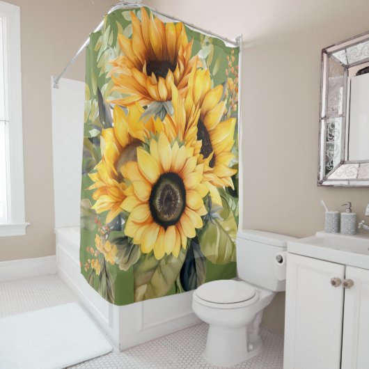 Rustic Watercolor Sunflowers Shower Curtain Duschvorhang (Beispiel)