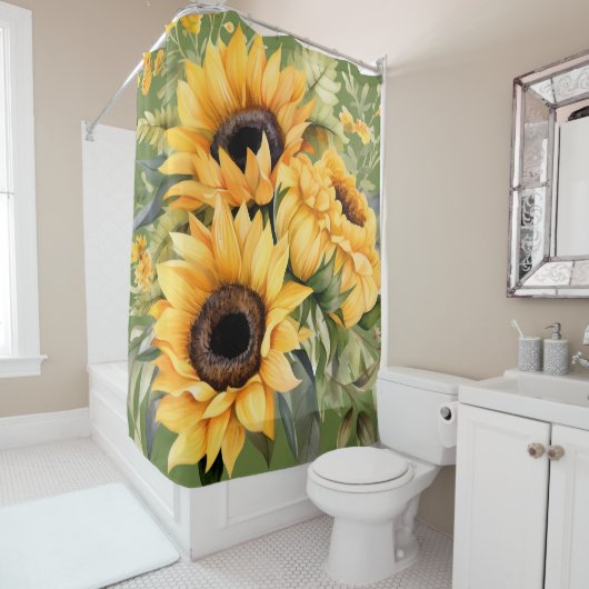 Rustic Watercolor Sunflowers Shower Curtain Duschvorhang (Beispiel)
