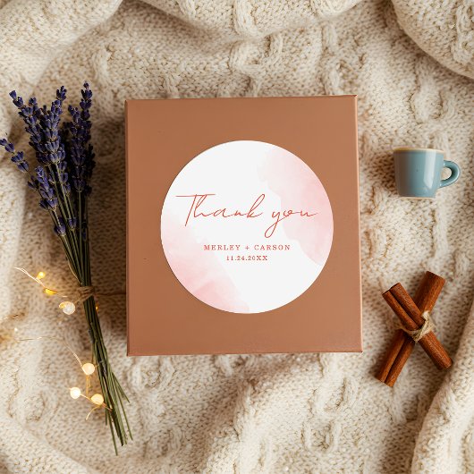 Rustic Watercolor Terracotta Wedding Vielen Dank Runder Aufkleber